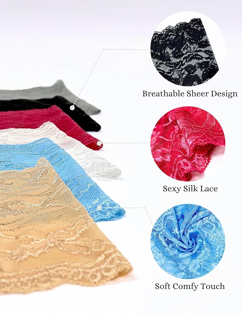 Vision Intimates 6 Pack of Sheer Floral Lace Boy Shorts